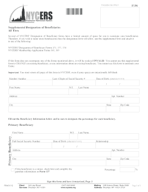 NYCERS Supplemental Designation of Beneficiaries Form F136