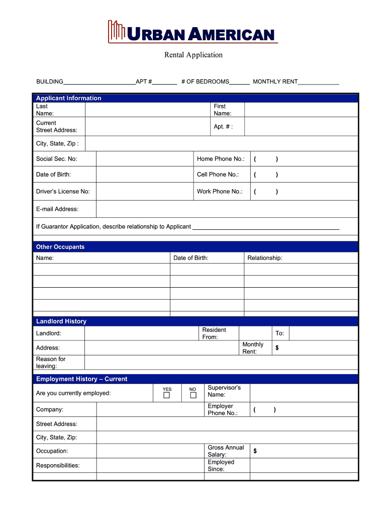 urban american rental application Preview on Page 1