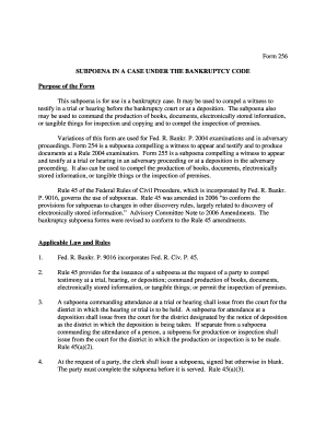US Federal Bankruptcy Subpoena Form 256