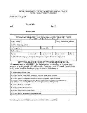 Florida Family Law Financial Affidavit
