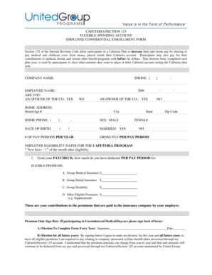 Cafeteria Section 125 Enrollment Form