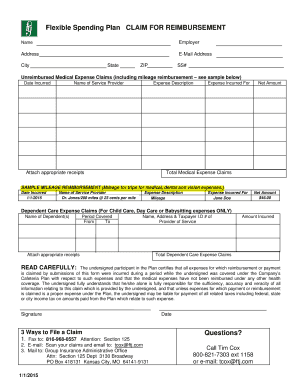 Flexible Spending Plan Claim for Reimbursement