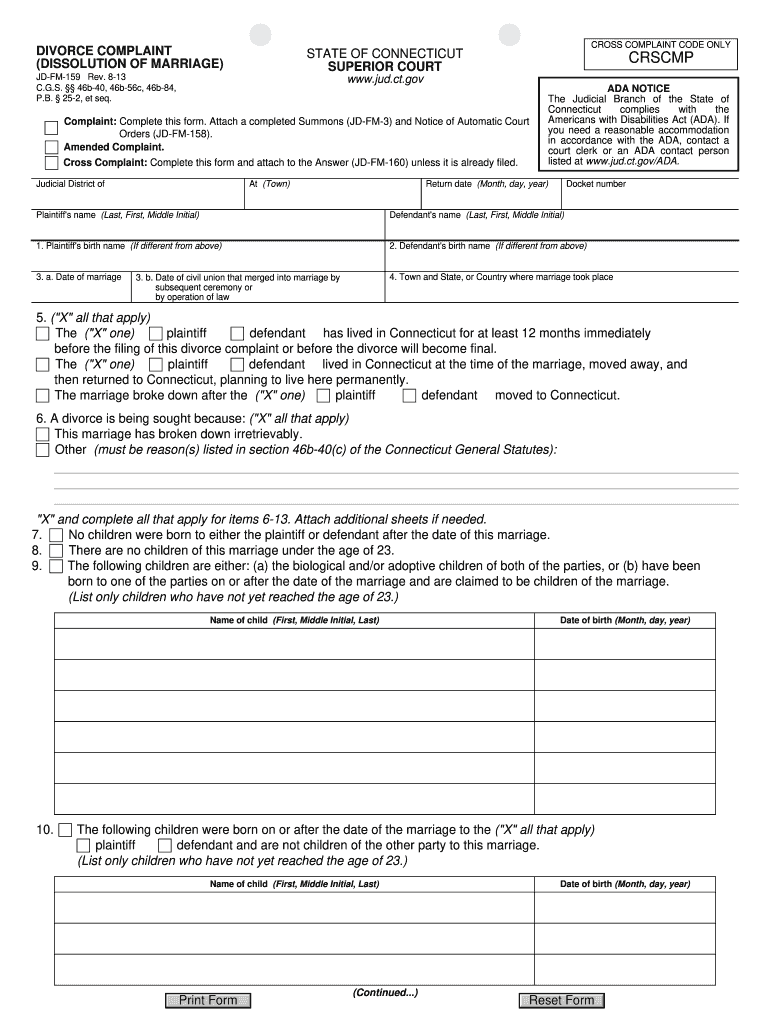 2013 Form CT JD-FM-159 Fill Online, Printable, Fillable, Blank - pdfFiller