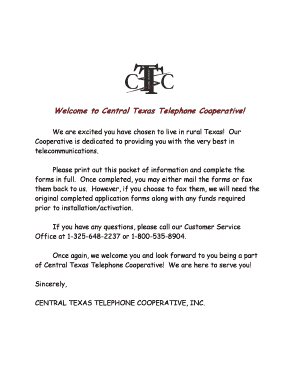 Central Texas Telephone Cooperative Membership Application