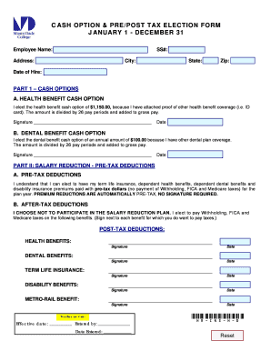 Cash Option & Pre/Post Tax Election Form