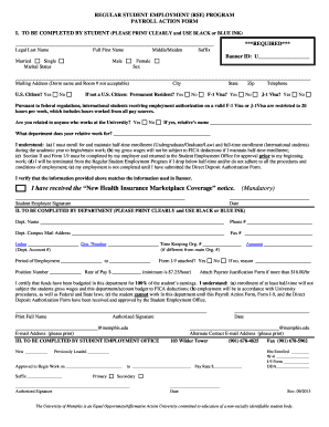 Regular Student Employment Payroll Action Form