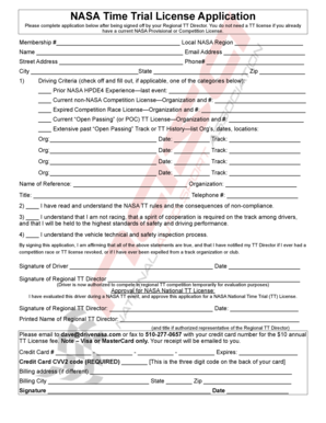 NASA Time Trial License Application