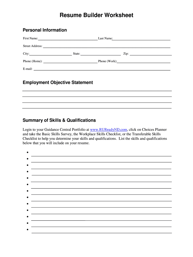 Printable Resume Worksheet - Fill Online, Printable, Fillable In Resume Worksheet For Adults