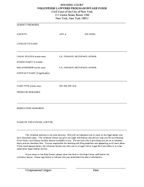 Housing Court Volunteer Lawyer Intake Form