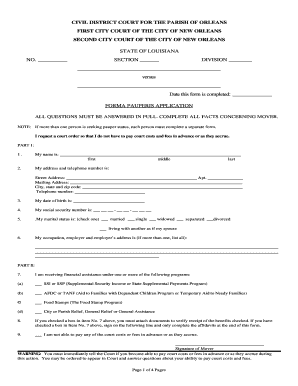 Louisiana In Forma Pauperis Application