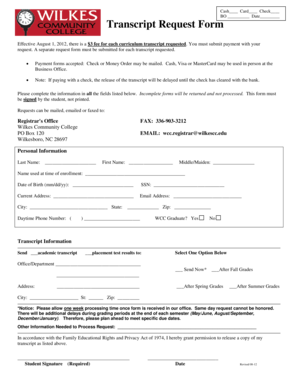 Transcript request letter - Please complete the information in all the fields listed below - wilkescc