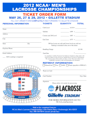 2012 NCAA Men's Lacrosse Championships Ticket Order Form