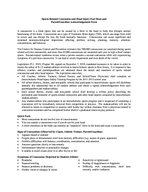 Sports-Related Concussion Fact Sheet and Parent/Guardian Acknowledgement Form