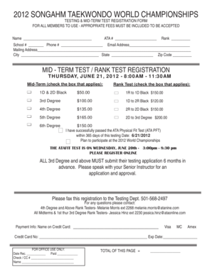 2012 Taekwondo World Championships Test Registration Form