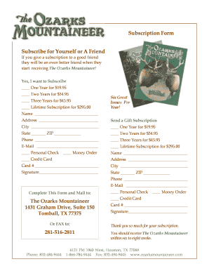 Ozarks Mountaineer Subscription Form