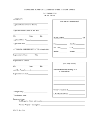 Kansas Tax Exemption Application
