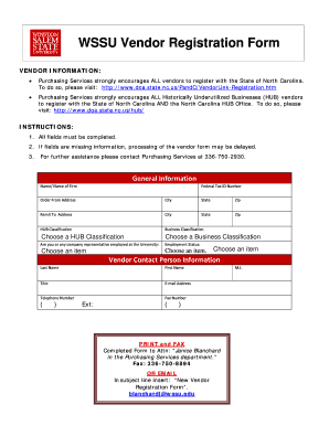 Vendor Form for WSSU ...created by Travis Pierce - wssu