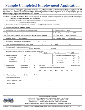 Sample Completed Employment Application