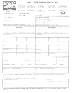 CONSUMER LOAN APPLICATION - Mt. McKinley Bank