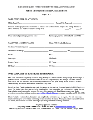 Medical Clearance Form - Blue Skies Ministries - blueskiesministries