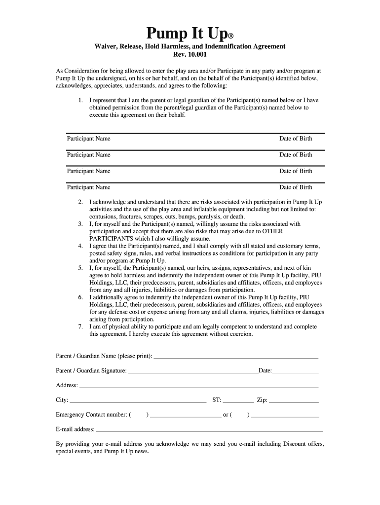 Pump It Up Waiver Pdf Fill Online, Printable, Fillable, Blank pdfFiller
