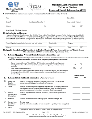 BlueCross BlueShield Texas PHI Authorization Form