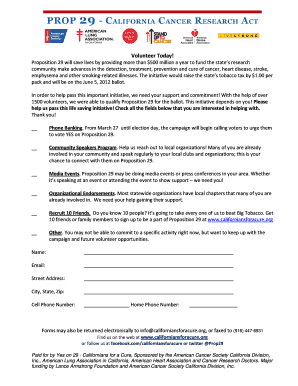 California Proposition 29 Volunteer Form