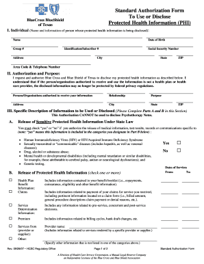 BlueCross BlueShield Texas PHI Authorization Form