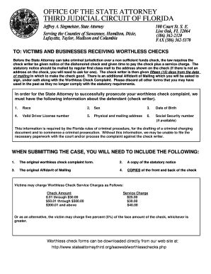 Florida Worthless Check Complaint Form
