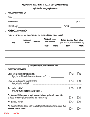 FORM - DFA - EA - 1 - Application for Emergency Assistance - wvdhhr