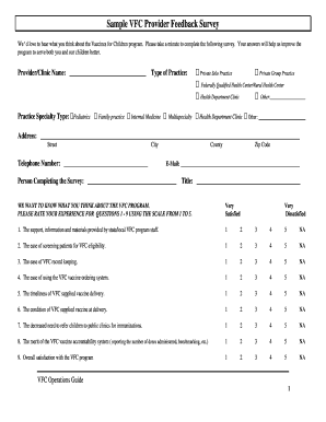 Questionnaires sample - Sample VFC Provider Feedback Survey - NYC . gov - nyc