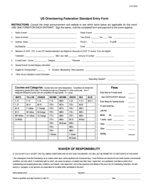 US Orienteering Federation Standard Entry Form