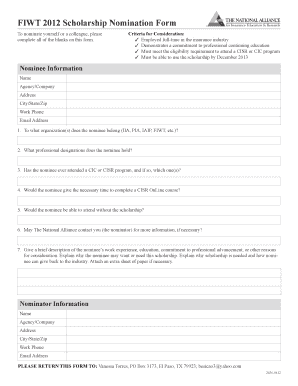 Fiwt scholarship form
