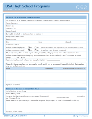 CIEE USA High School Student Travel Form