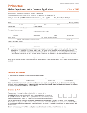 Princeton Online Supplement Form