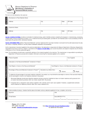 Missouri Form 5021 Recovered Material Content