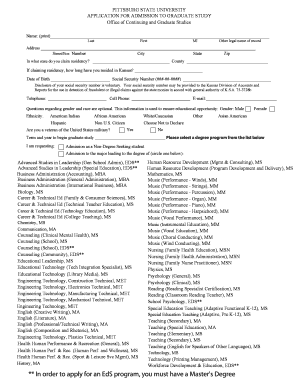 Pittsburg State University Graduate Application