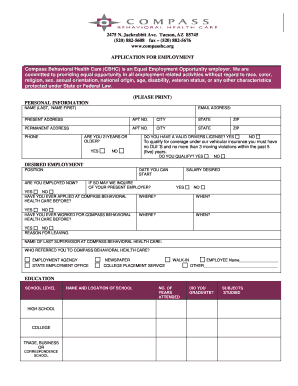 Compass Behavioral Health Care Employment Application