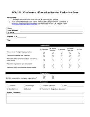 ACA 2011 Conference Education Session Evaluation Form