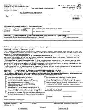 Connecticut Financial Institution Execution Exemption Claim Form