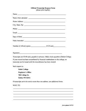 Official Transcript Request Form