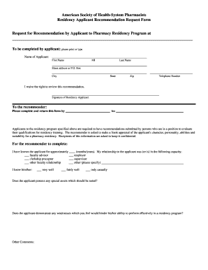 Residency Applicant Recommendation Request Form