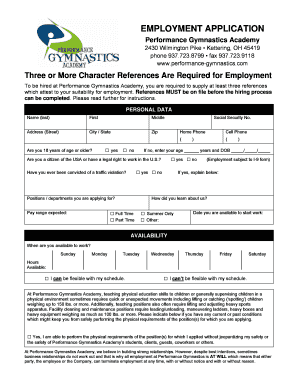 EMPLOYMENT APPLICATION - Performance Gymnastics