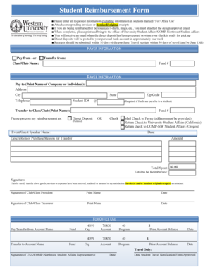 Student Reimbursement Form