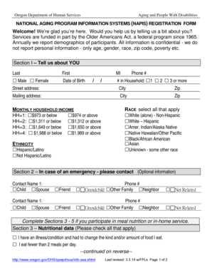 Oregon NAPIS Registration Form