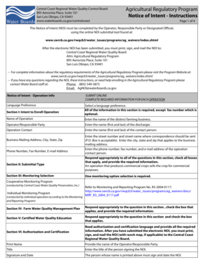 California Agricultural Regulatory Program Notice of Intent
