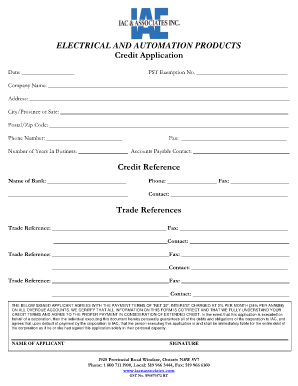 Electrical and Automation Products Credit Application