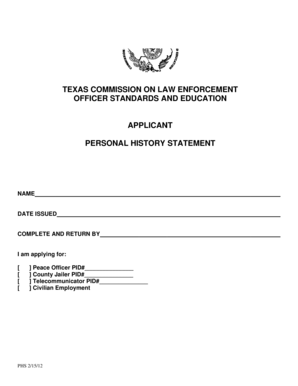 Texas Peace Officer Personal History Statement