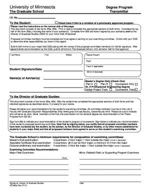 University of Minnesota Graduate School Degree Program Form