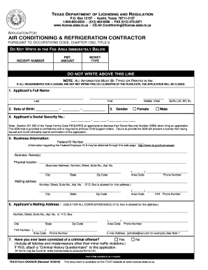 Texas Air Conditioning Contractor License Application